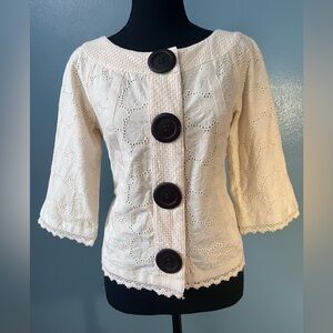 Off white floral eyelet pattered cardigan jacket​​​